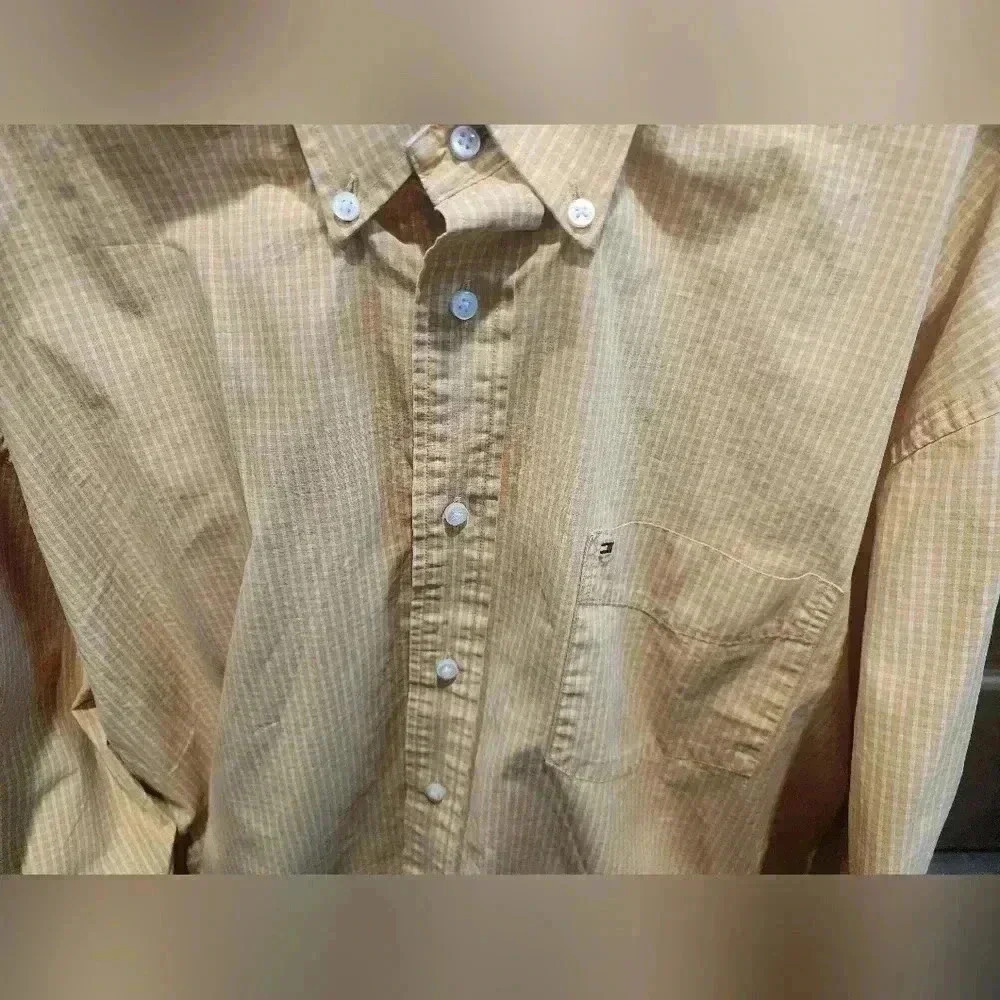 Tommy Hilfiger Mens 80s 2 Ply Fabric Gold Plaid Long Sleeve Button Up Shirt XL - Picture 2 of 6
